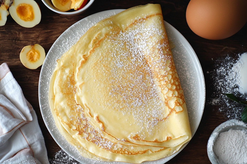 Masa para crepes perfectas en un tazón con ingredientes frescos al lado