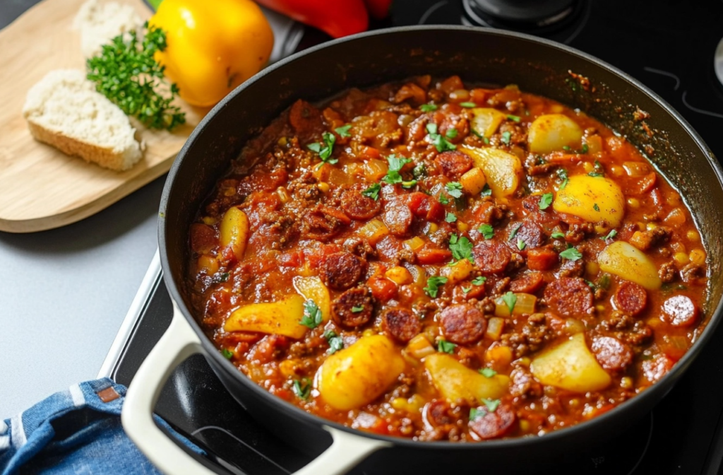 Plato de lentejas con chorizo y verduras frescas