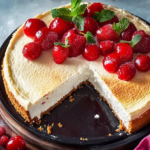 Cheesecake sin horno con cobertura de frutas frescas.